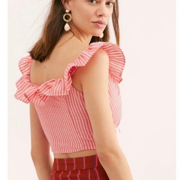 Free People Young Love Coral Striped Crop Top - Picture 3 of 6